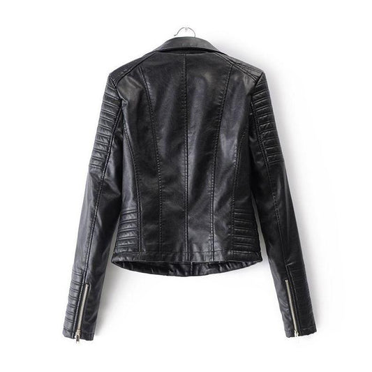 Women’s Slim-Fit Leather Biker Jacket – Quilted Zip-Up Moto Layer for Smart Casual Styling