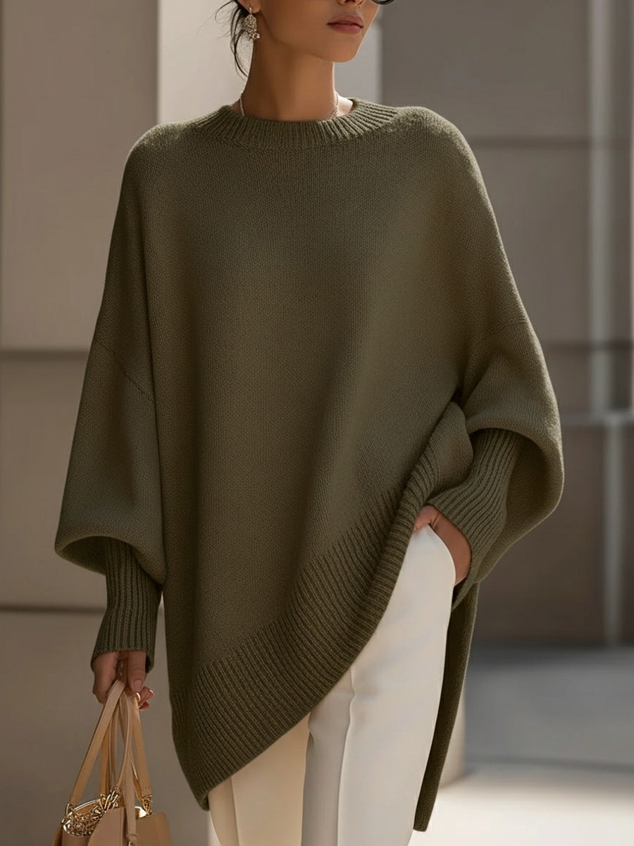 Women’s Oversized Jumper – Asymmetric Hem with Ribbed Cuffs