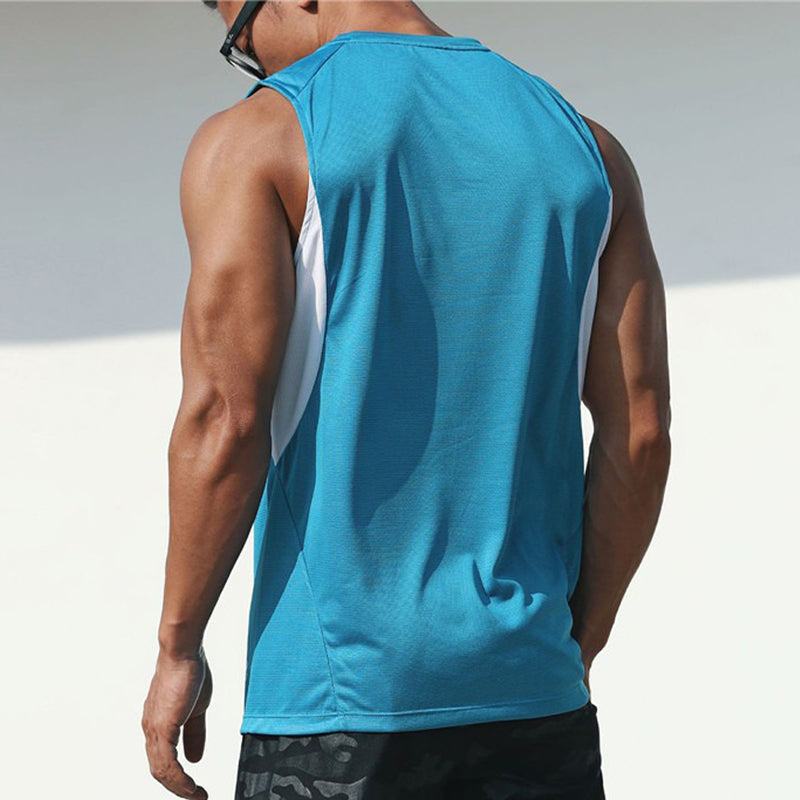 Men’s Colour-Block Sleeveless Sports Top – Relaxed Crew-Neck Training Tank with Wide Armholes