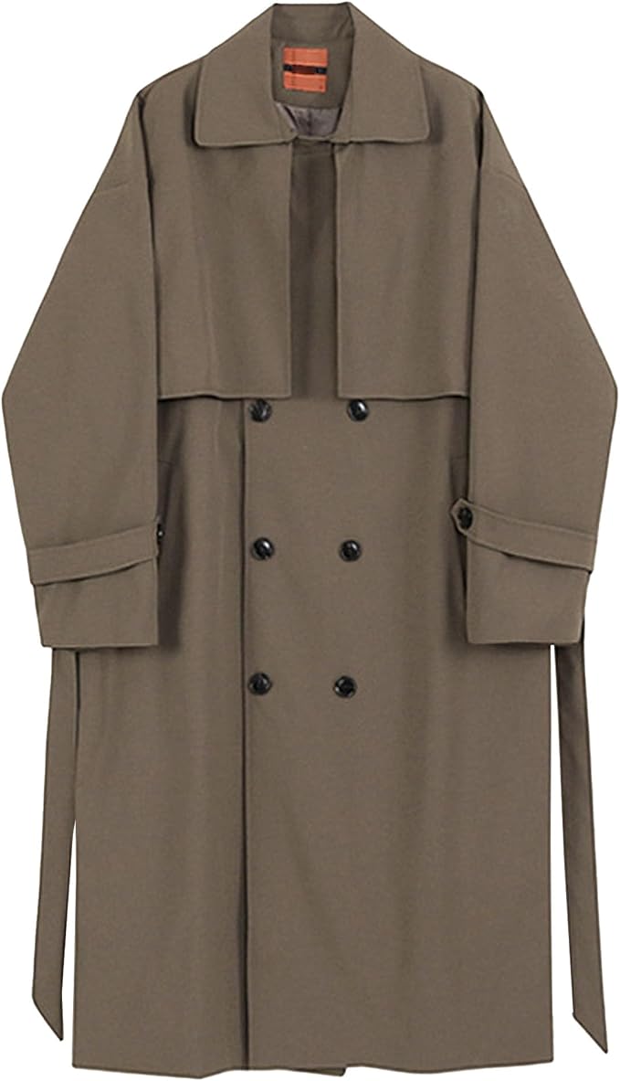 Men’s Longline Double-Breasted Trench Coat – Relaxed Tailored Layer with Wide Lapels and Storm Flap