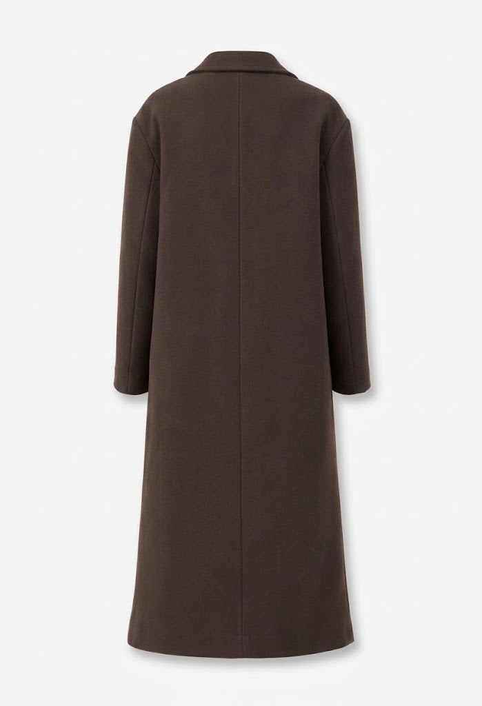Women’s Oversized Double-Breasted Longline Coat – Relaxed Lapel Overcoat with Rear Vent for Work and City Wear