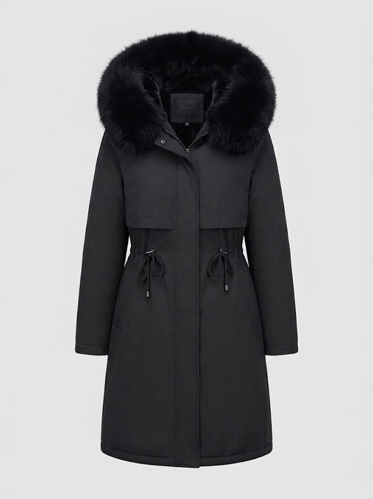 Women’s Longline Hooded Winter Coat – Plush Lined Layer with Faux Fur Trim