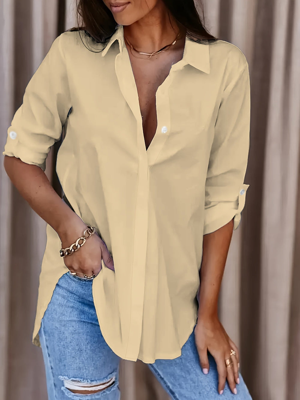 Women’s Relaxed Shirt Blouse – Classic Collar with Button Front