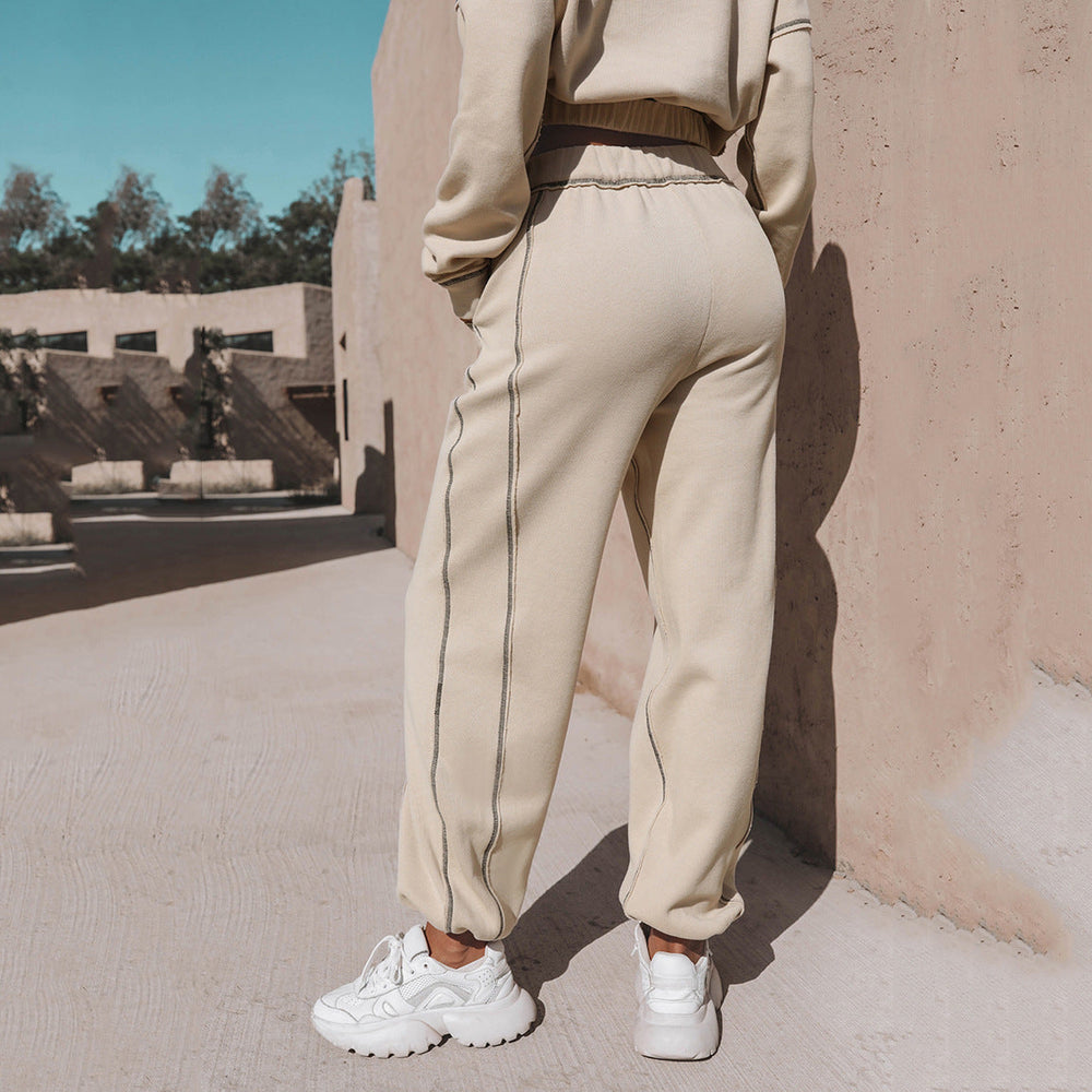 Women’s Cropped Half-Zip Sweatshirt and Wide-Leg Jogger Set – Relaxed Casual Tracksuit