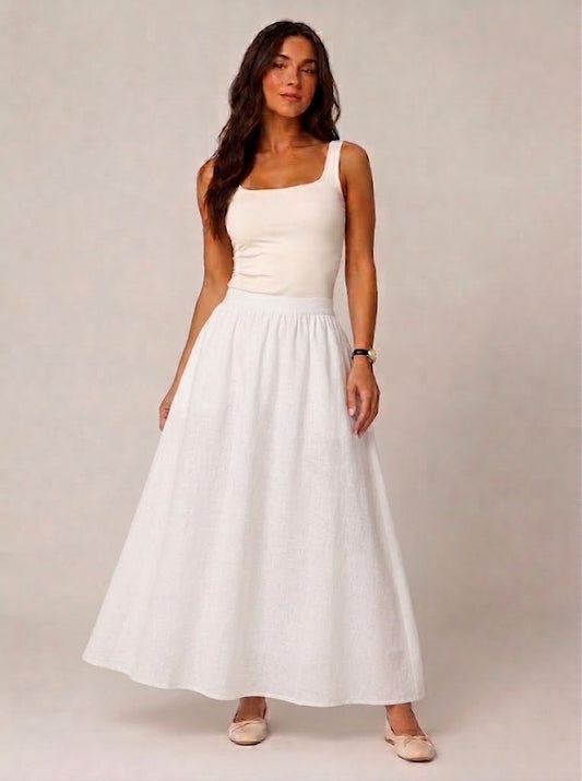 Women’s Linen-Blend A-Line Maxi Skirt – High-Waisted Gathered Design with Cotton Lining for Summer and Holiday Wear