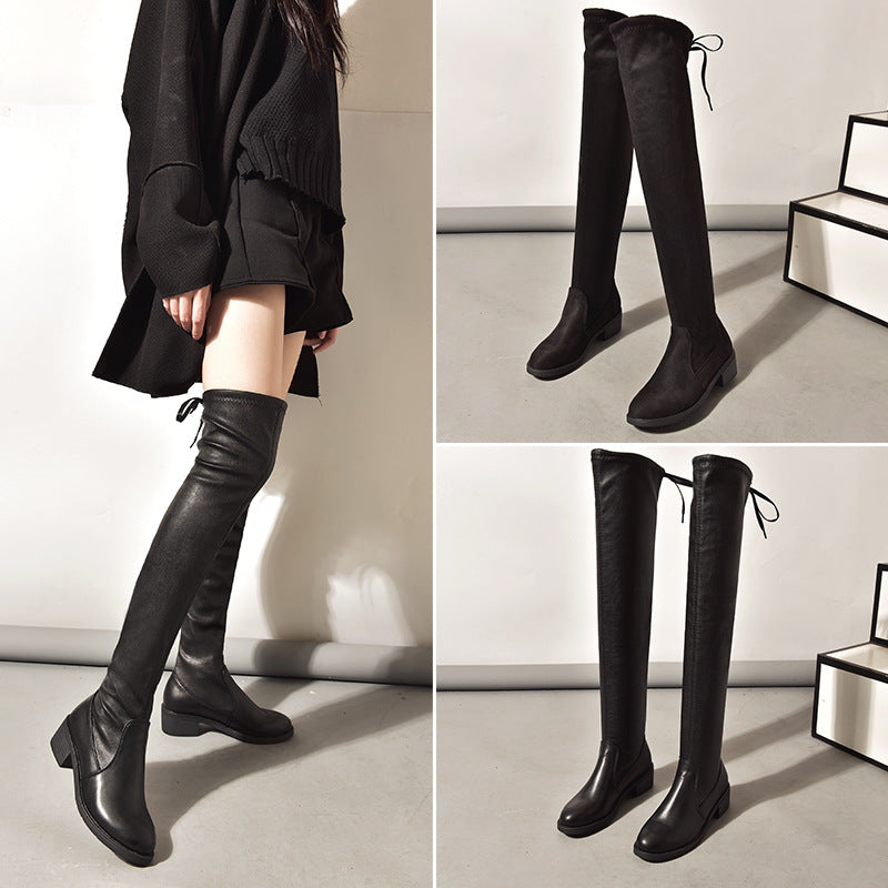 Women's Suede-Look Faux Fur Lined Knee-High Boots - Leather Cotton Lining