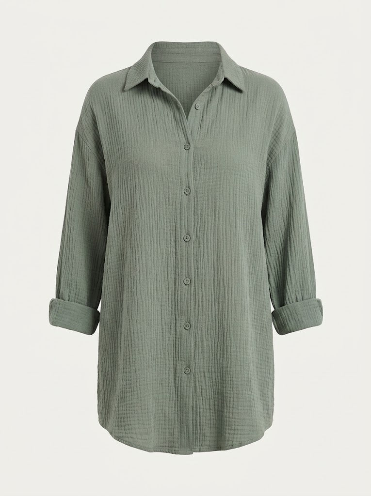 Women’s Oversized Cotton Muslin Shirt – Relaxed Button-Up Layer for Casual Days