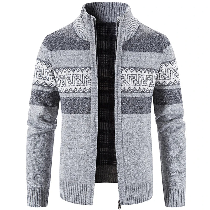 Men’s Warm Knitted Zip-Up Jacket – Soft Stand-Collar Sweater for Autumn and Winter Layering