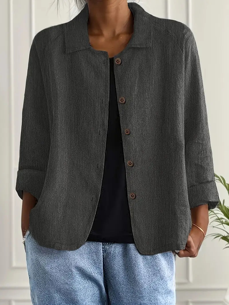 Women’s Lightweight Cardigan – Shirt Collar with Button-Through Front