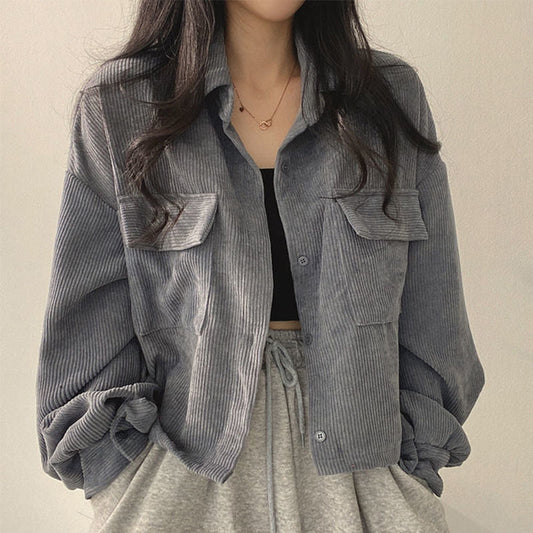 Women’s Relaxed Corduroy Button-Front Shacket – Casual Overshirt Layer for Autumn and Winter Wear