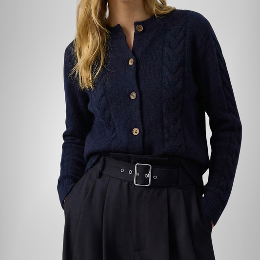 Women’s Cable-Knit Cardigan – V-Neck Button-Through Cardigan