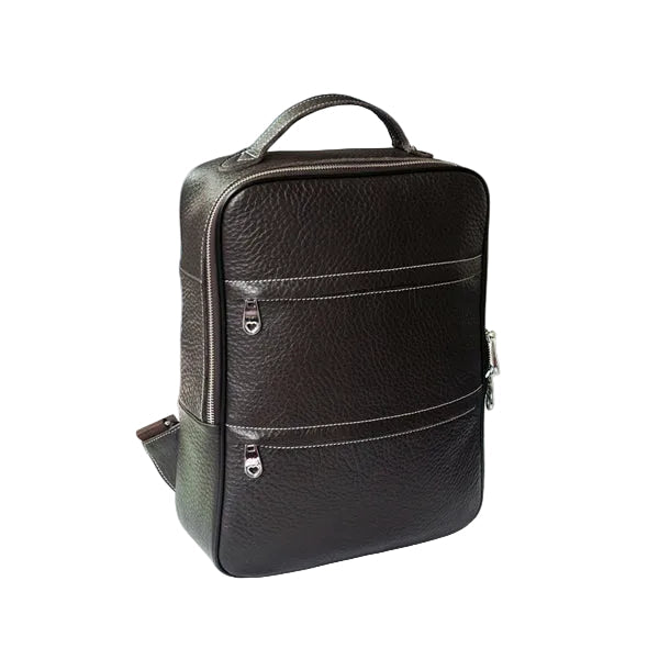Women’s Genuine Leather Backpack – Structured Multi-Zip Day Bag with Adjustable Shoulder Straps