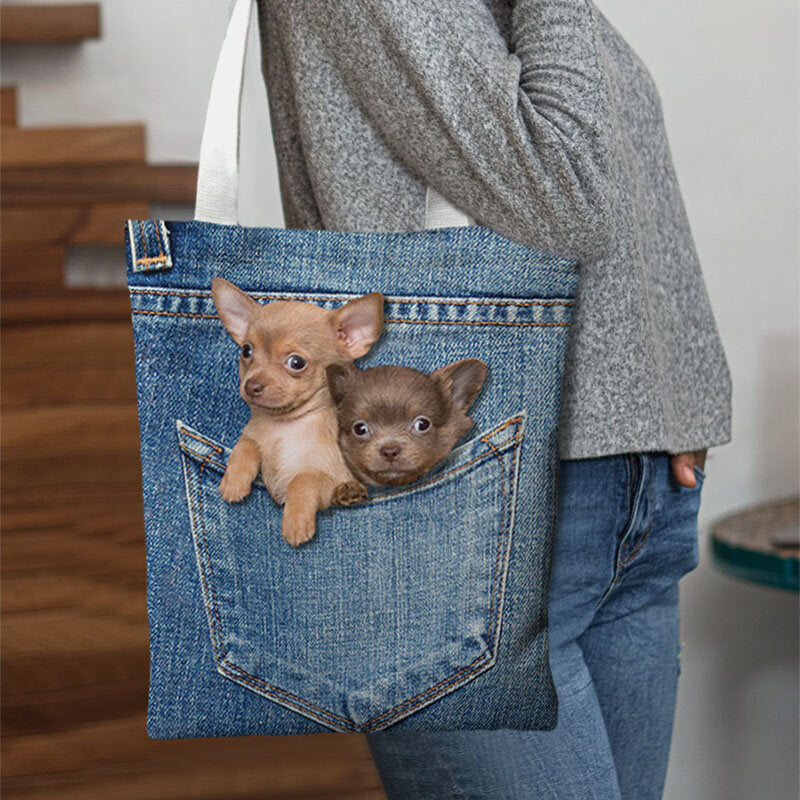 Women’s Canvas Tote Bag – Large-Capacity Shoulder Carryall with Playful Pet Pocket Print