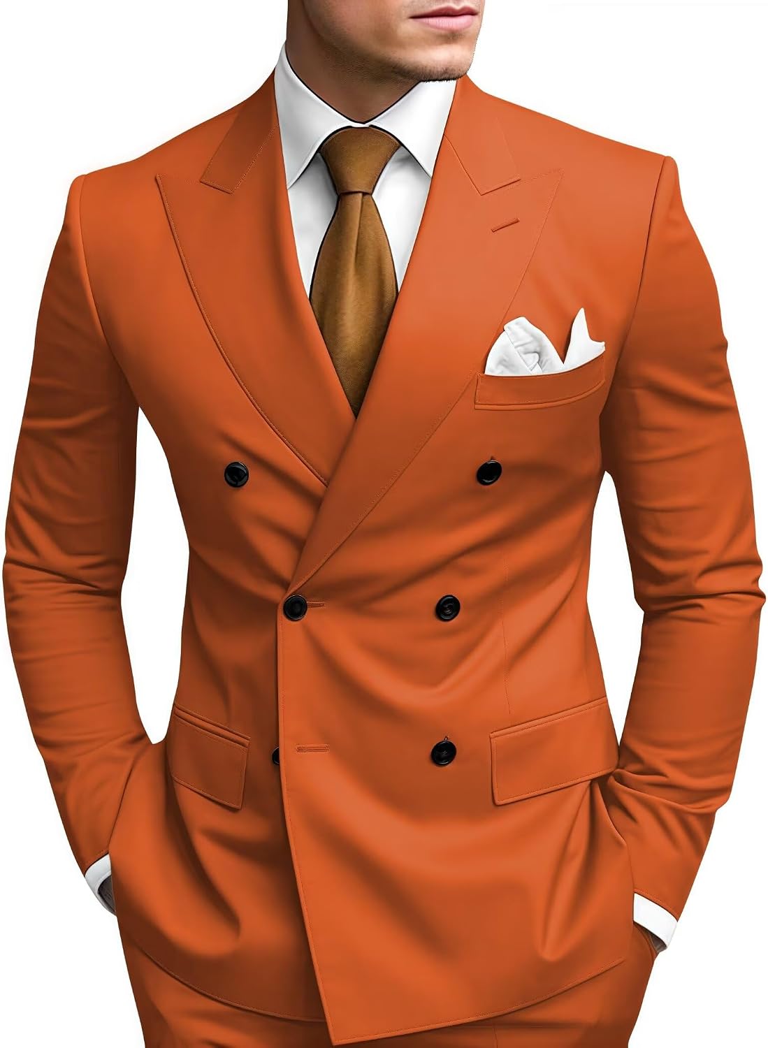 Men’s Peak-Lapel Double-Breasted Suit Set – Slim Occasion Tailoring for Weddings and Proms