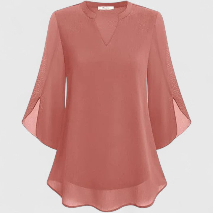 Women’s Elegant Blouse – Flowing V-Neck Blouse with Wide Flared Sleeves