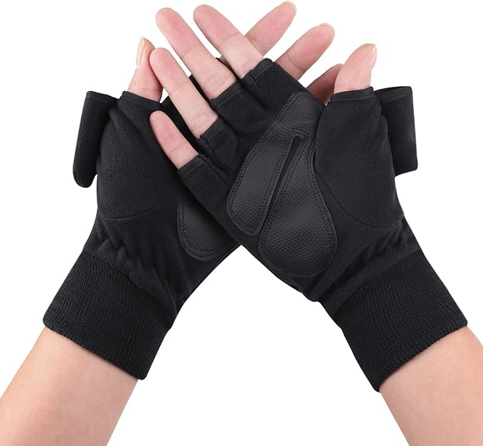 Men’s Convertible Thermal Winter Gloves – Wind-Resistant Fingerless Mittens with Grip Palms