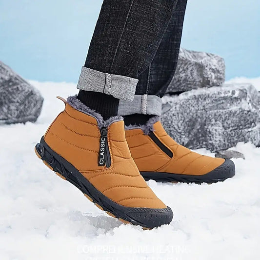 Men’s Fur-Lined Quilted Winter Boots – Warm Side-Zip Non-Slip Outdoor Shoes for Everyday Cold-Weather Wear