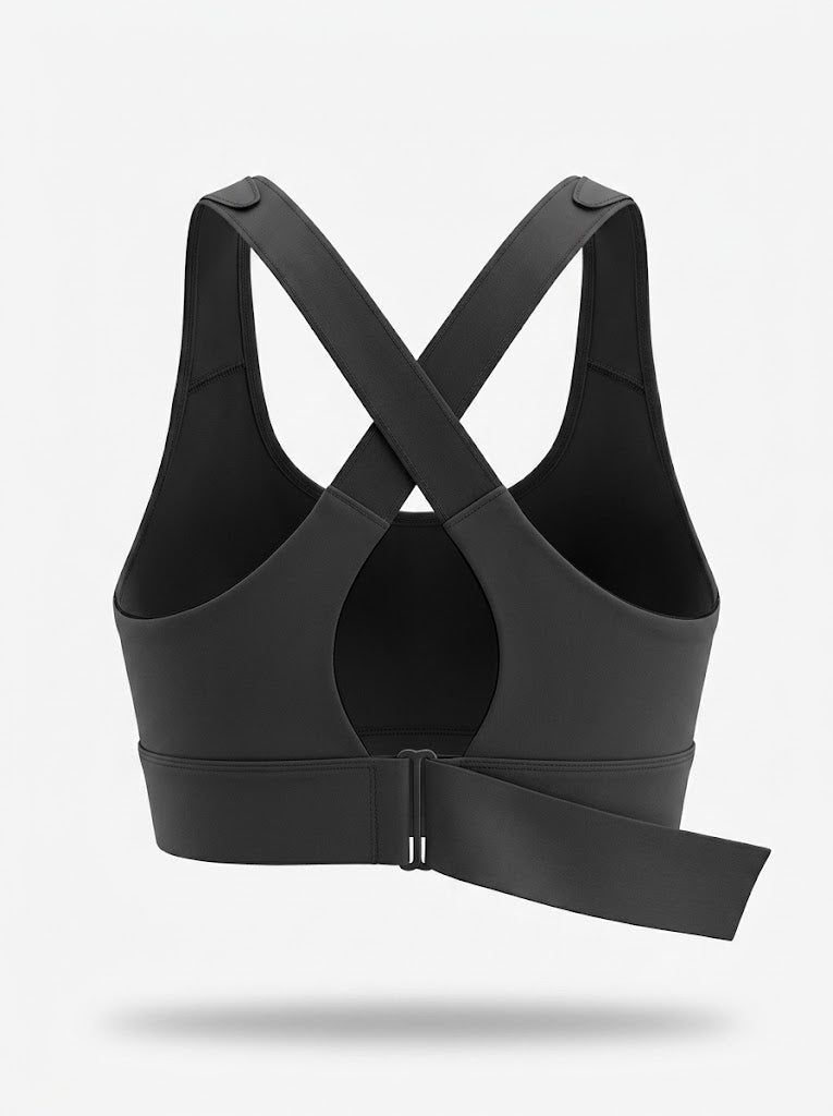 Women’s Front-Zip Sports Bra – Adjustable Cross-Back Support for Training and Yoga