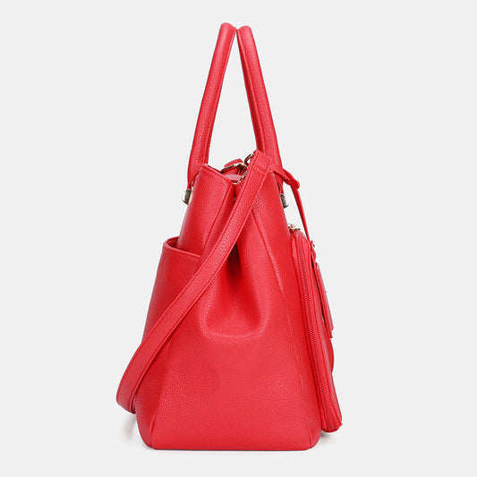 Women’s Large Faux-Leather Handbag – Multi-Compartment Tote with Top Handles and Adjustable Shoulder Strap
