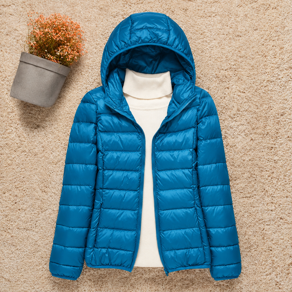 Men’s Lightweight Down Jacket – Packable Hooded Puffer with Zip Pockets