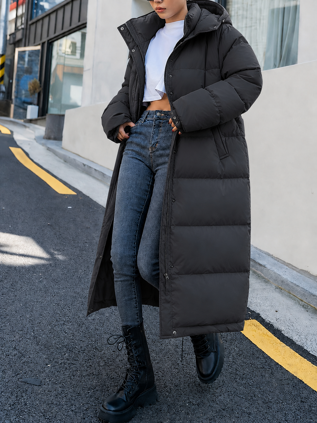 Women’s Long Puffer Jacket – Hooded Longline Padded Coat