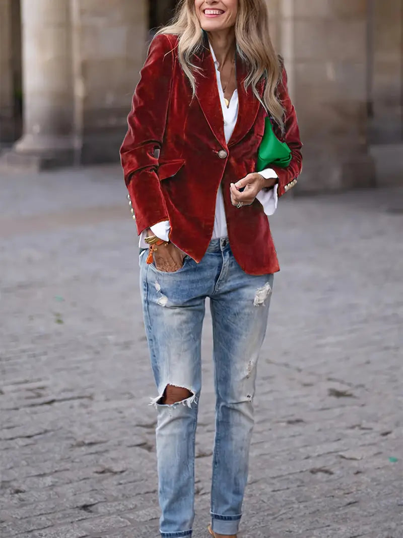 Women’s Tailored One-Button Blazer – Classic Office Jacket for Smart Casual and Occasion Wear