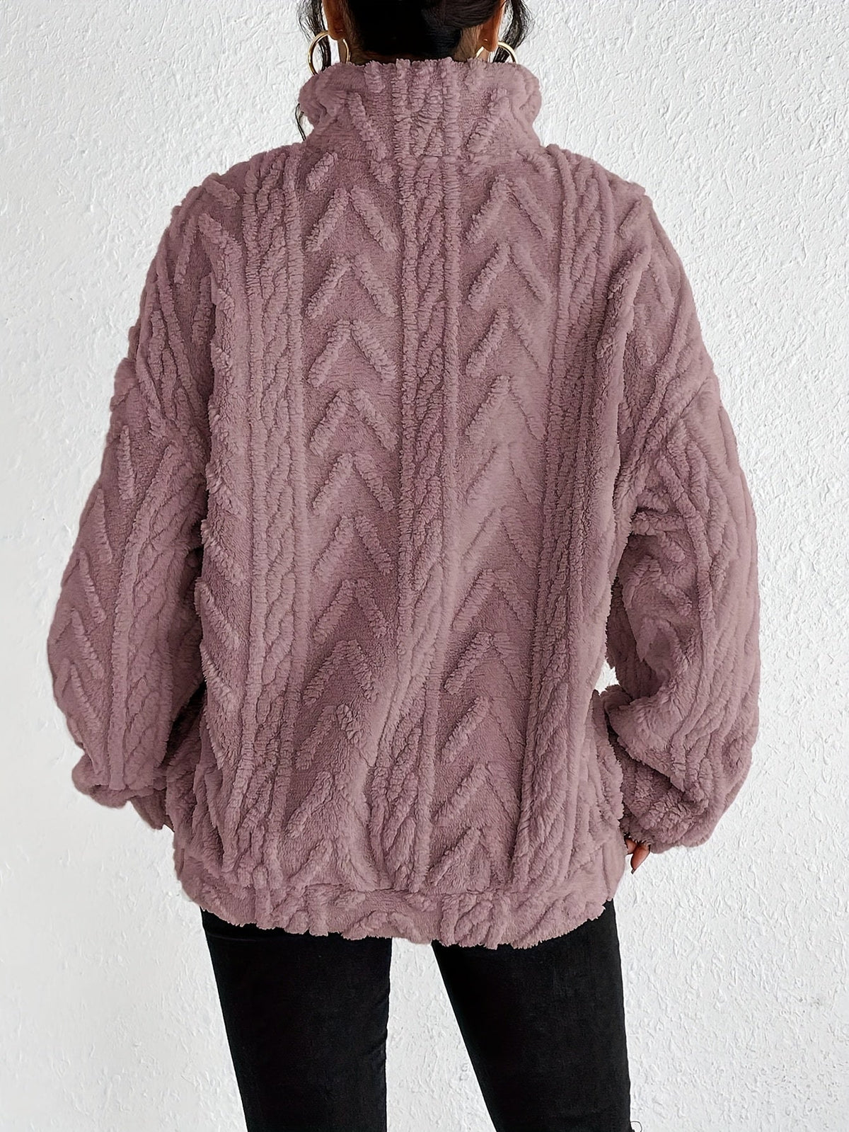 Women’s Quarter-Zip Jumper – Stand Collar with Cable Knit Texture