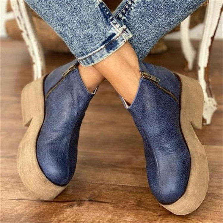 Women's Platform Round-Toe Chunky Chelsea Boots
