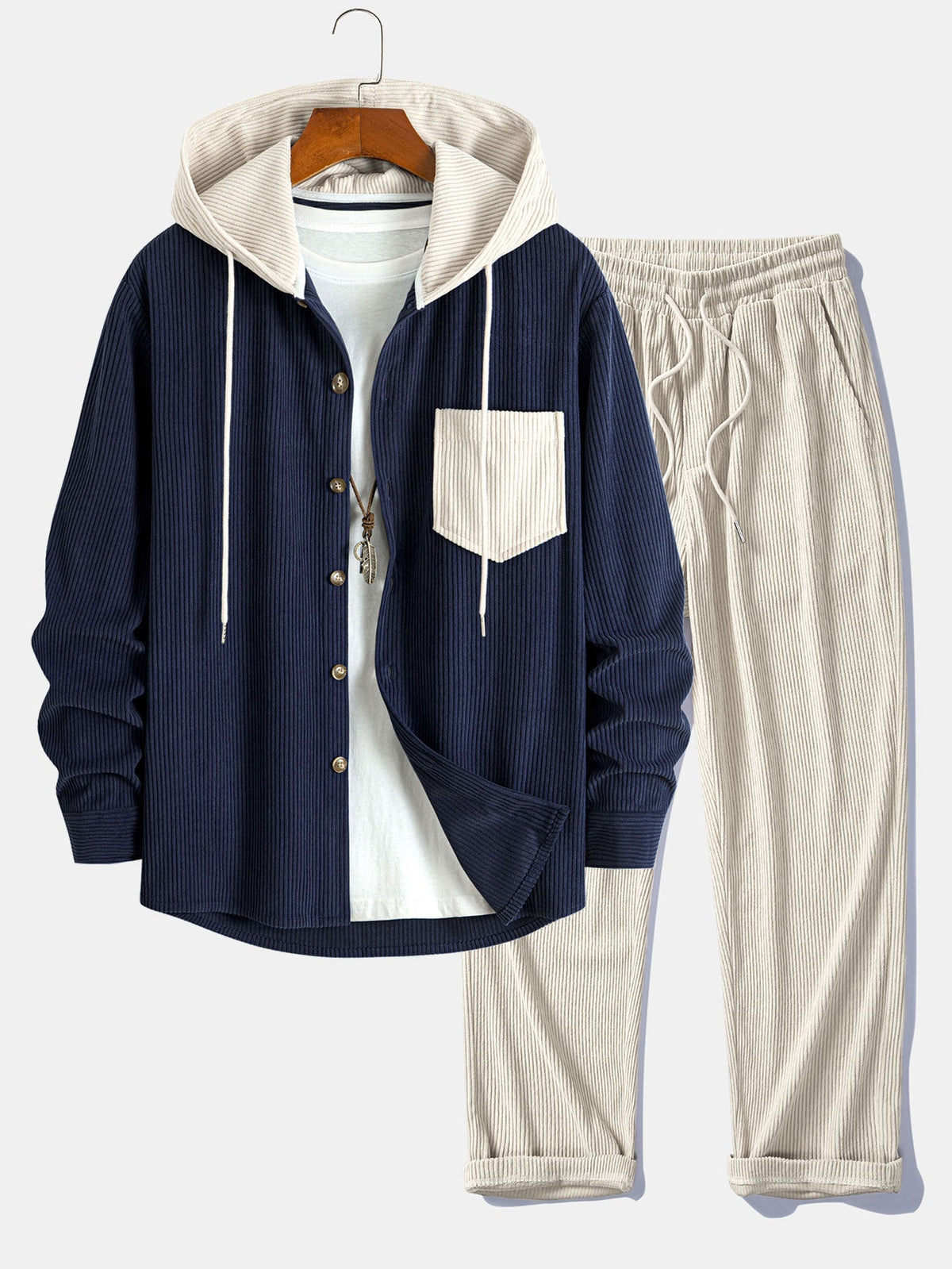 Men’s Corduroy Hooded Overshirt with Straight Trousers – Weekend Layering Outfit