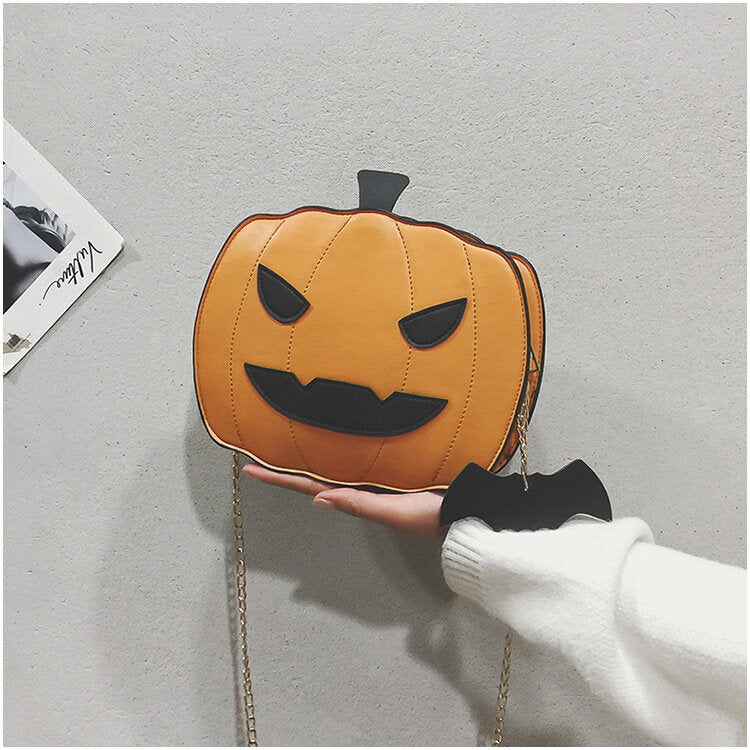 Women’s Halloween Pumpkin Crossbody Bag – Novelty Character Purse with Chain Shoulder Strap