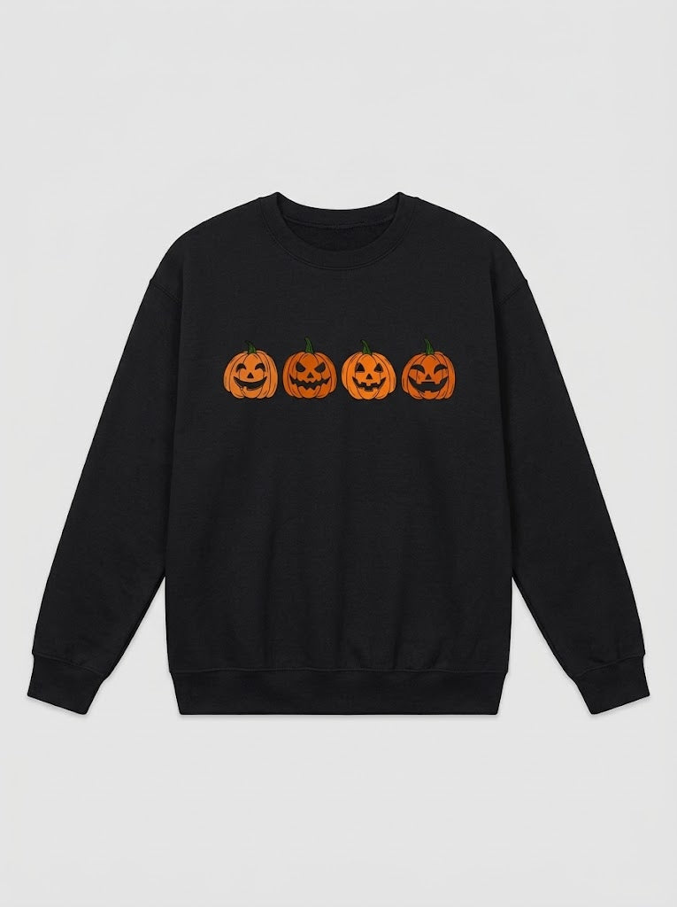Women’s Halloween Pumpkin Graphic Sweatshirt – Relaxed Long-Sleeve Pullover for Cosy Autumn Wear