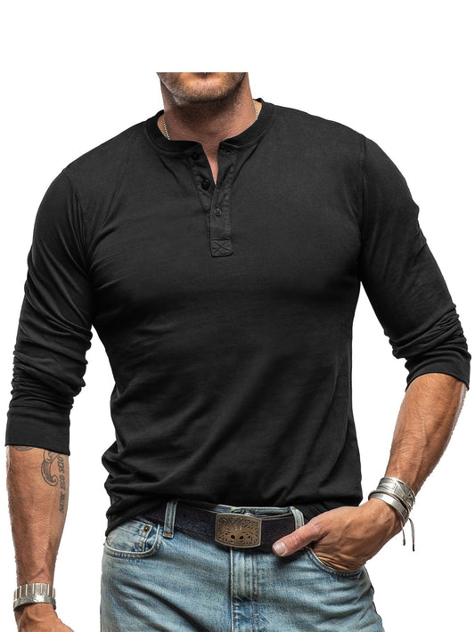 Men’s Long-Sleeve Henley T-Shirt – Stretch Casual Layer for Everyday Wear
