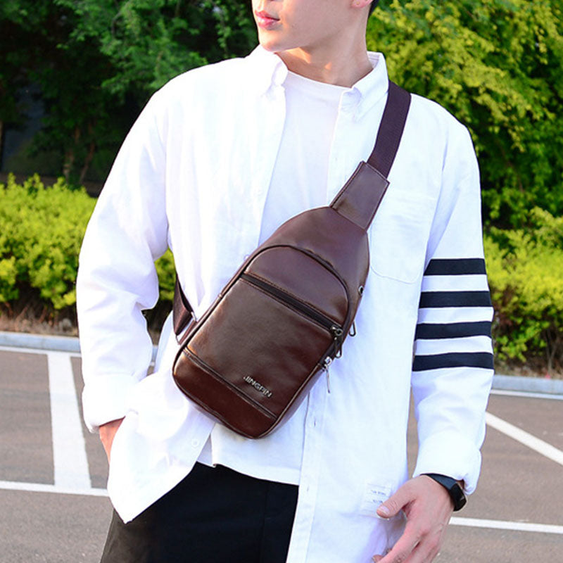 Men’s PU-Leather Sling Bag – Compact Crossbody Chest Pack with Adjustable Strap and Zip Pockets