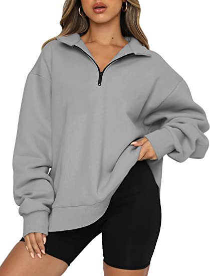 Women’s Oversized Half-Zip Collared Sweatshirt – Relaxed Long-Sleeve Pullover for Everyday Layering