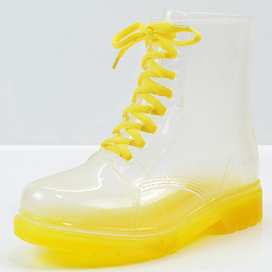 Women’s Transparent Lace-Up Rain Boots – Waterproof PVC Ankle Boots with Non-Slip Sole