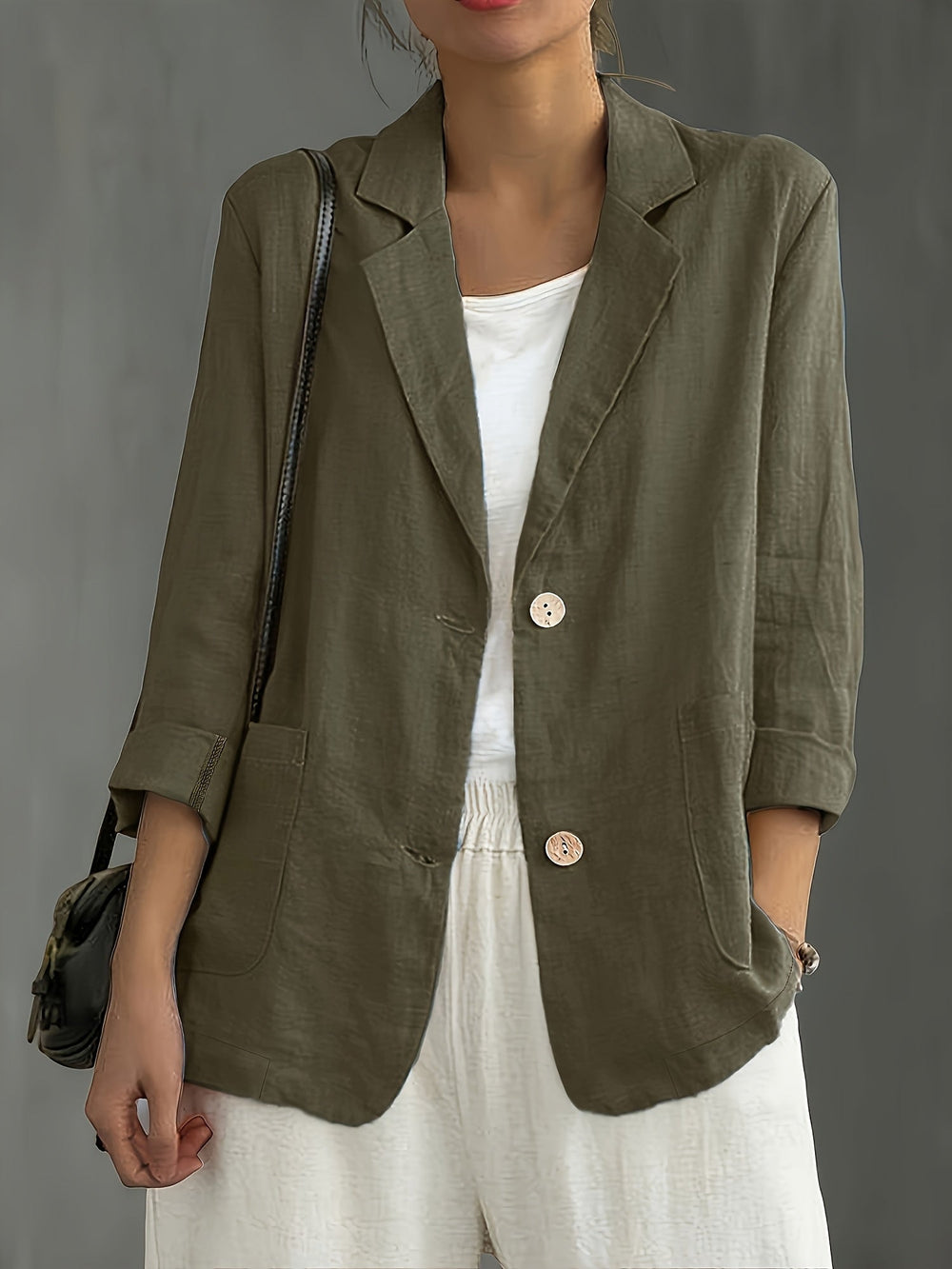 Women’s Relaxed Blazer – Two-Button Front with Roll-Up Sleeves