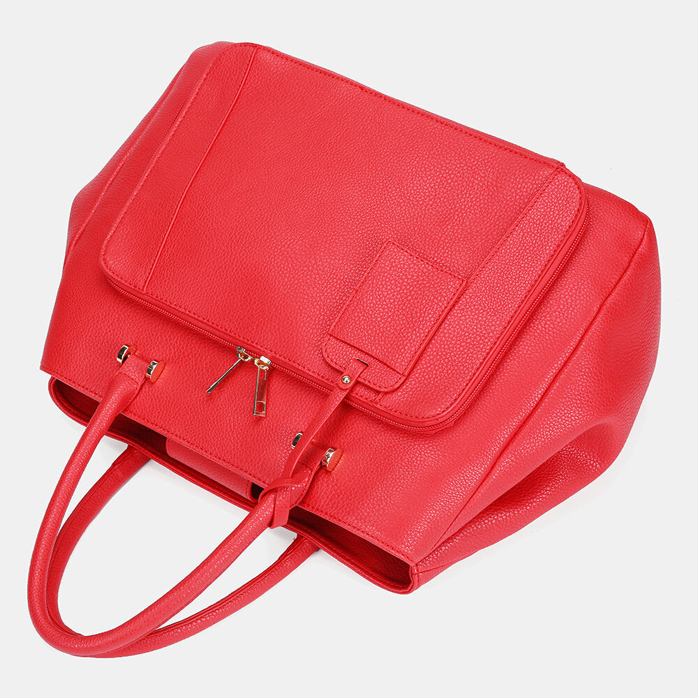 Women’s Large Faux-Leather Handbag – Multi-Compartment Tote with Top Handles and Adjustable Shoulder Strap