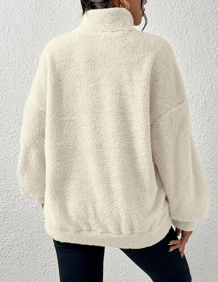 Women’s Half-Zip Fleece Sweater – Soft High-Neck Pullover for Cozy Winter Wear