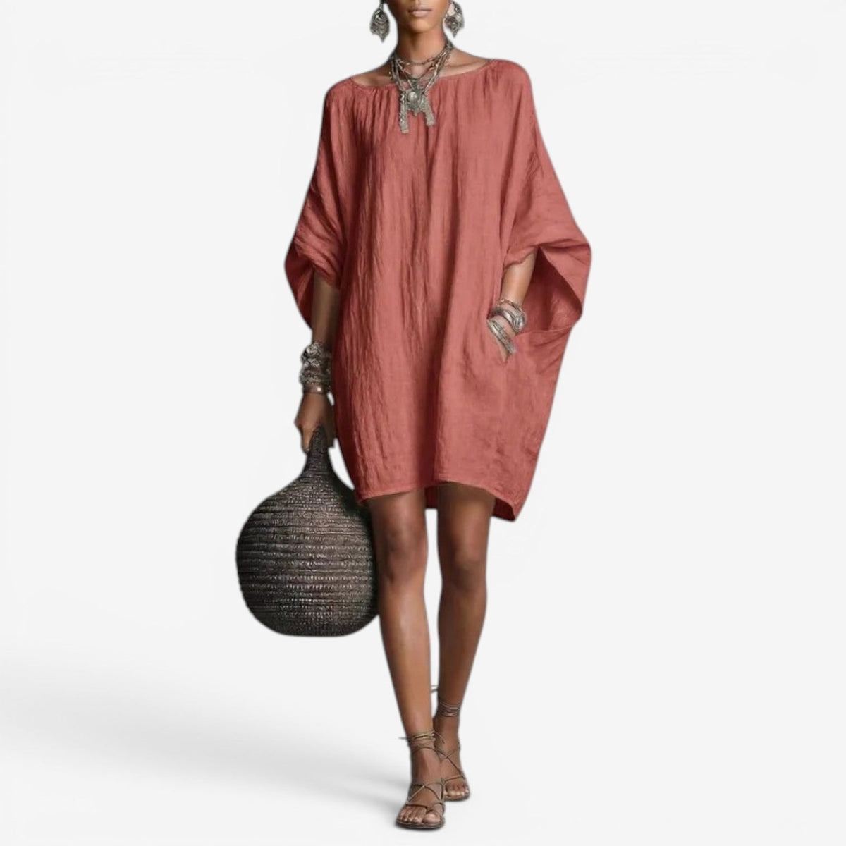 Women’s Oversized Batwing Mini Dress – Flowing Boho Shift for Spring and Summer