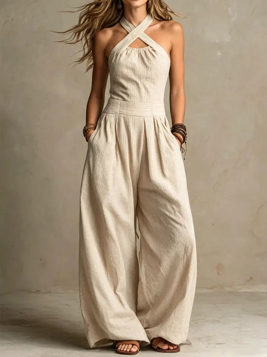 Women’s Halterneck Wide-Leg Jumpsuit – Flowing Occasion Style for Summer and Evening Wear