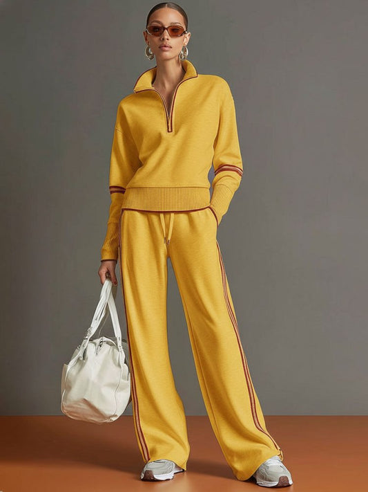 Women’s Half Zip Lounge Set – Soft Stretch Wide Leg Travel Outfit