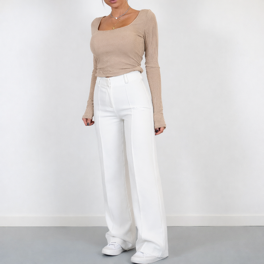 Women’s High-Waisted Straight-Leg Trousers – Tailored Pants with Front Pleats and Side Pockets