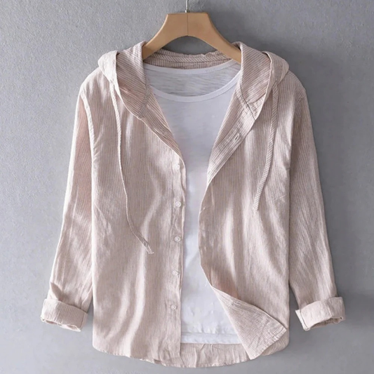 Women’s Relaxed Linen Hooded Blouse – Lightweight Button-Up Layer for Spring and Summer Wear