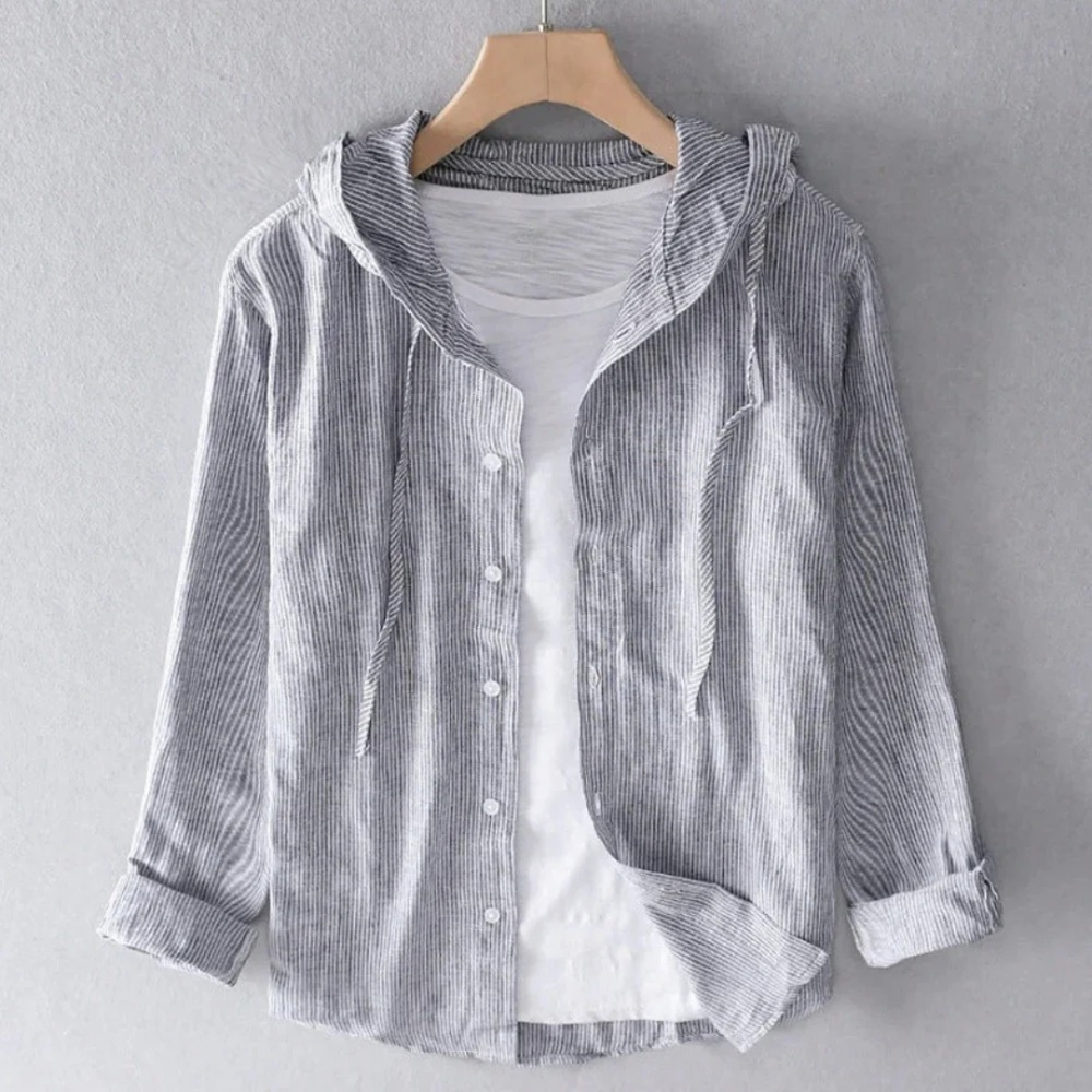 Women’s Relaxed Linen Hooded Blouse – Lightweight Button-Up Layer for Spring and Summer Wear