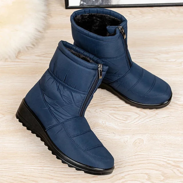 Women’s Insulated Snow Boots – Front-Zip Ankle Design with Plush Lining and Textured Traction Sole