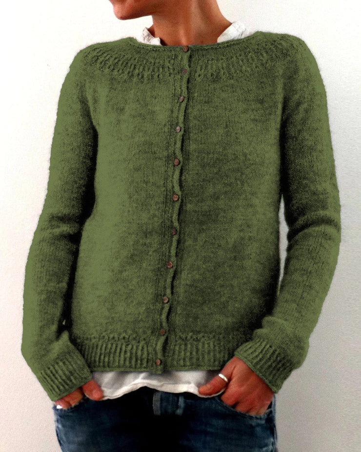 Women’s Fine-Knit Button Cardigan – Crew Neck Layer for Autumn and Winter