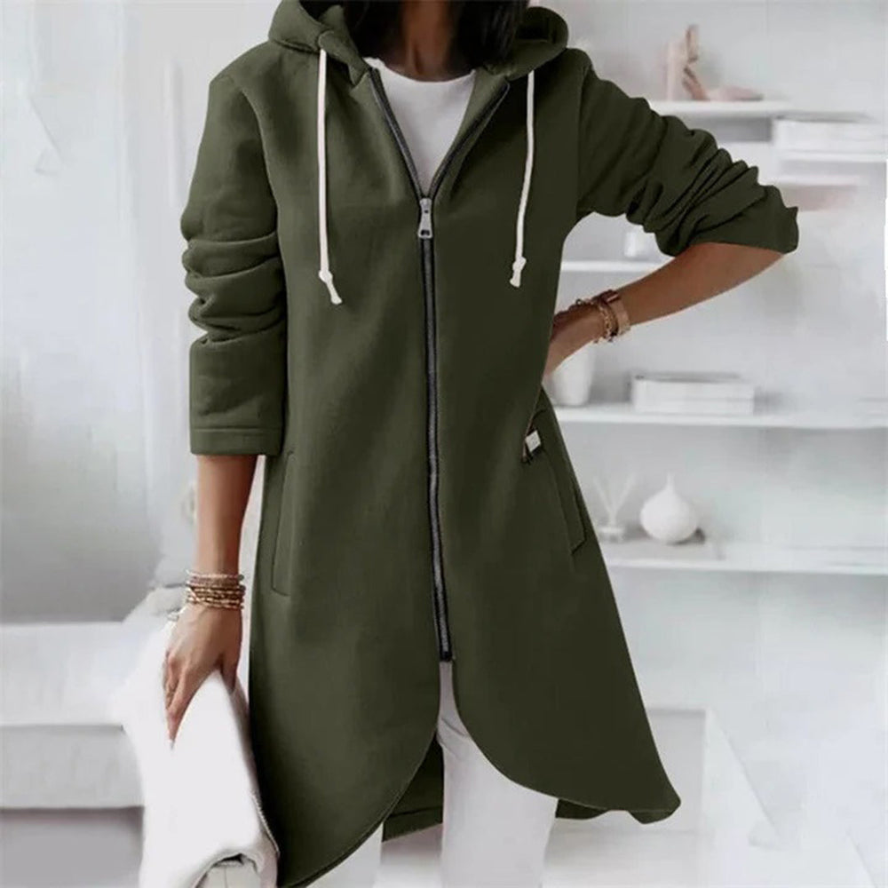 Women’s Longline Zip Hoodie – Brushed Jersey Hoodie with Curved Hem