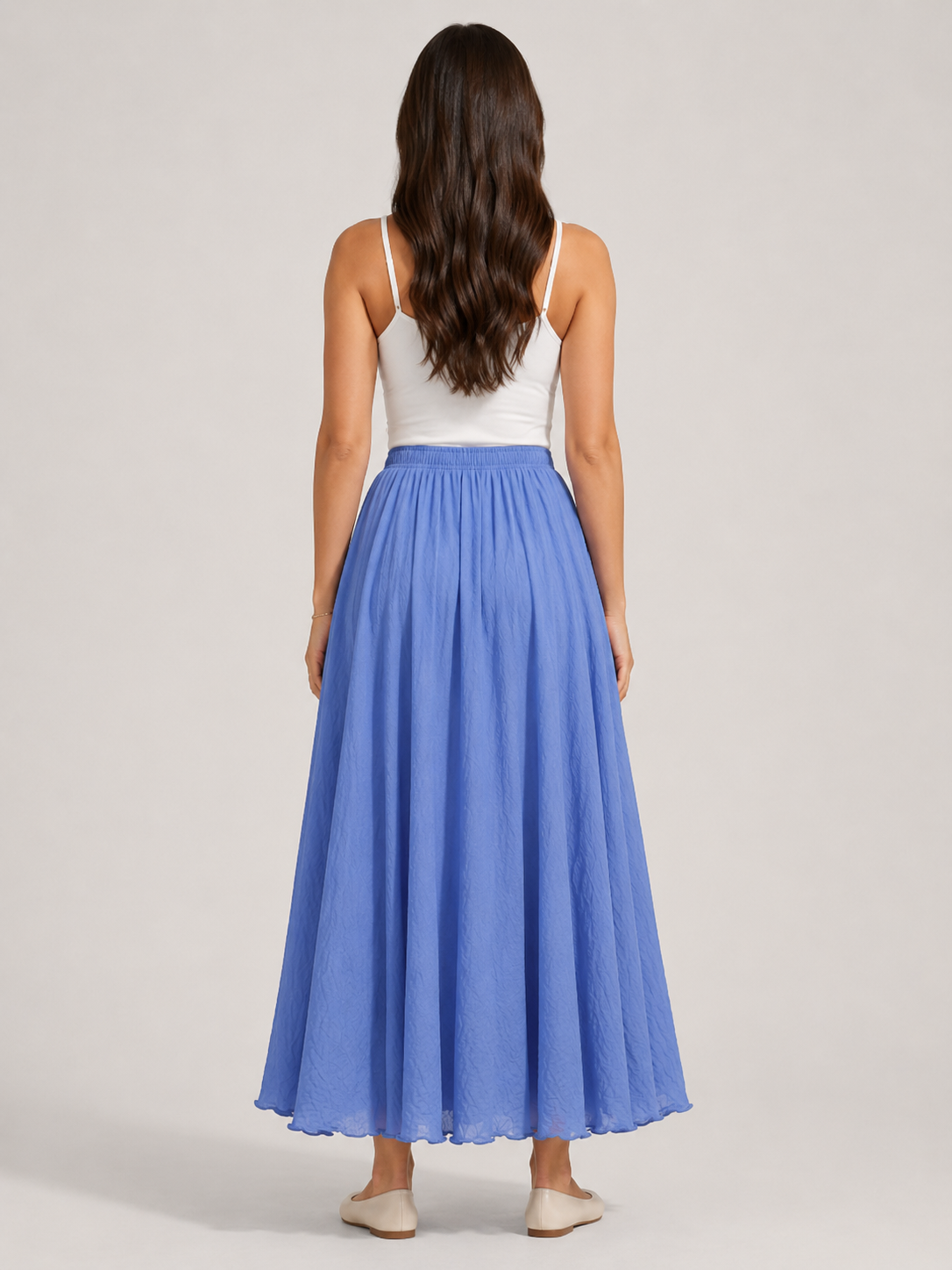 Women’s Linen-Blend A-Line Maxi Skirt – High-Waisted Gathered Design with Cotton Lining for Summer and Holiday Wear