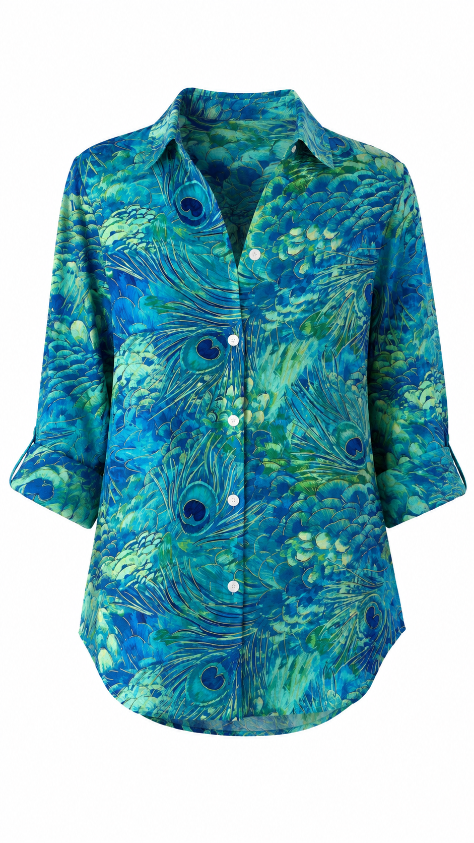 Women’s Feather Print Shirt Blouse – Relaxed Button-Up Style for Casual Everyday Wear