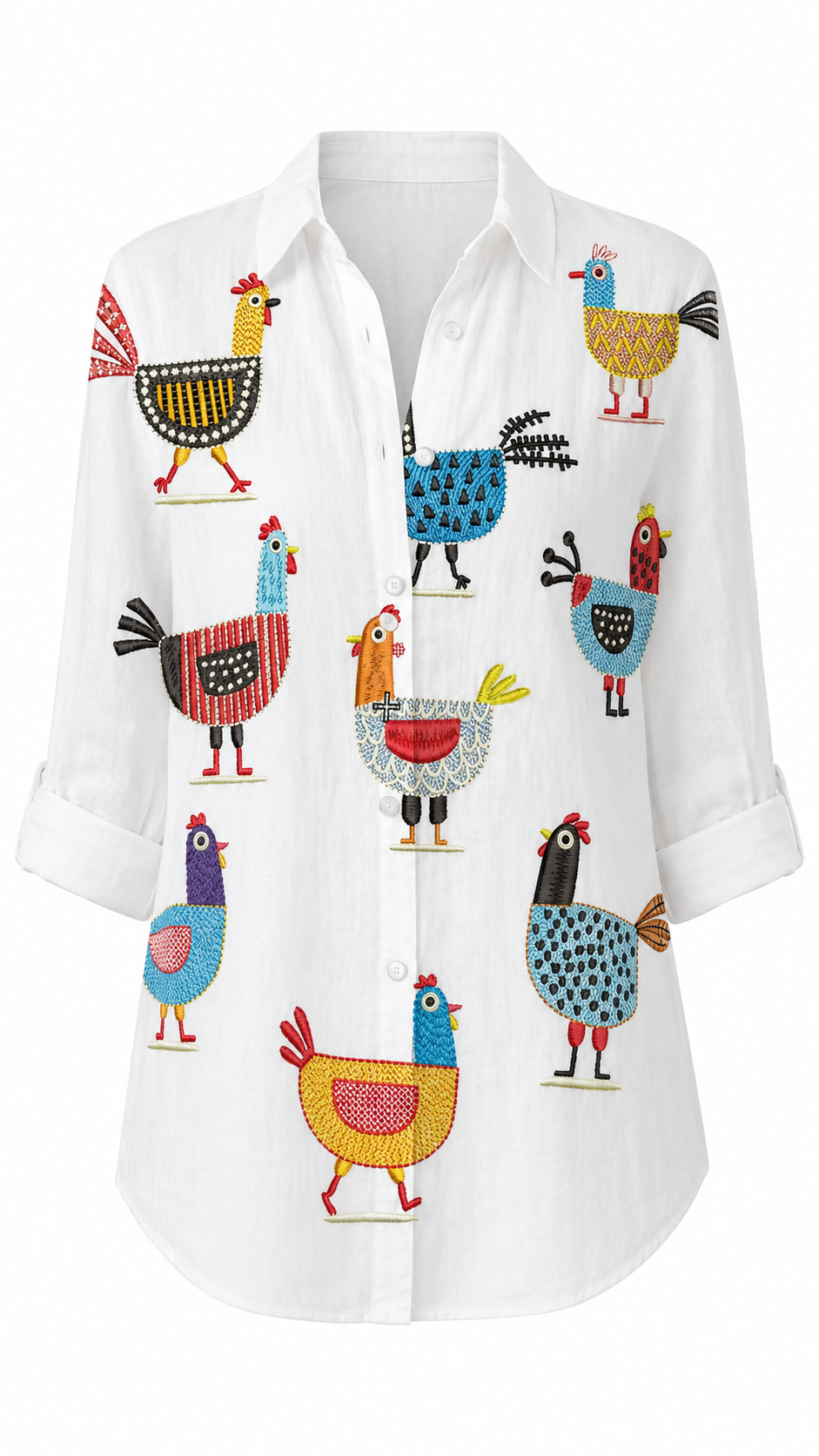 Women’s Whimsical Print Blouse – Loose Collared Top for Weekend and Travel Styling